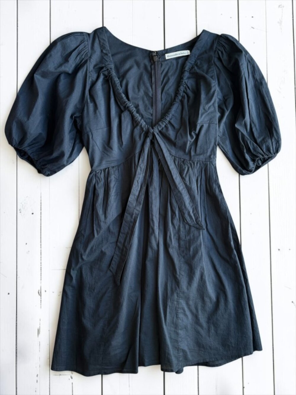 Abercrombie & Fitch Black Cotton Puff Sleeve Open Back Tie Mini Dress Size S